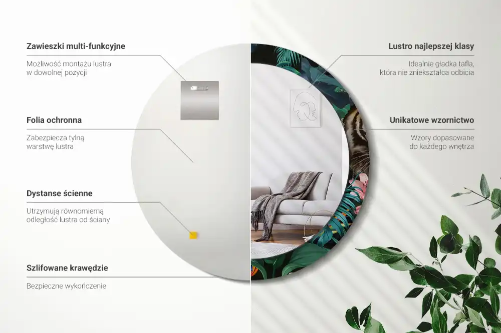 Specchio circolare stampato Giungla d'epoca