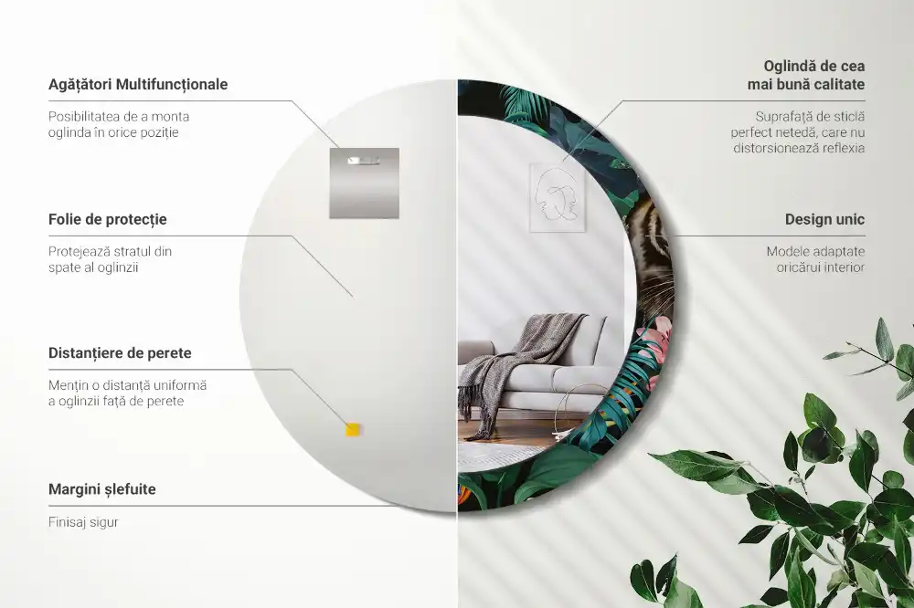 Specchio circolare stampato Giungla d'epoca