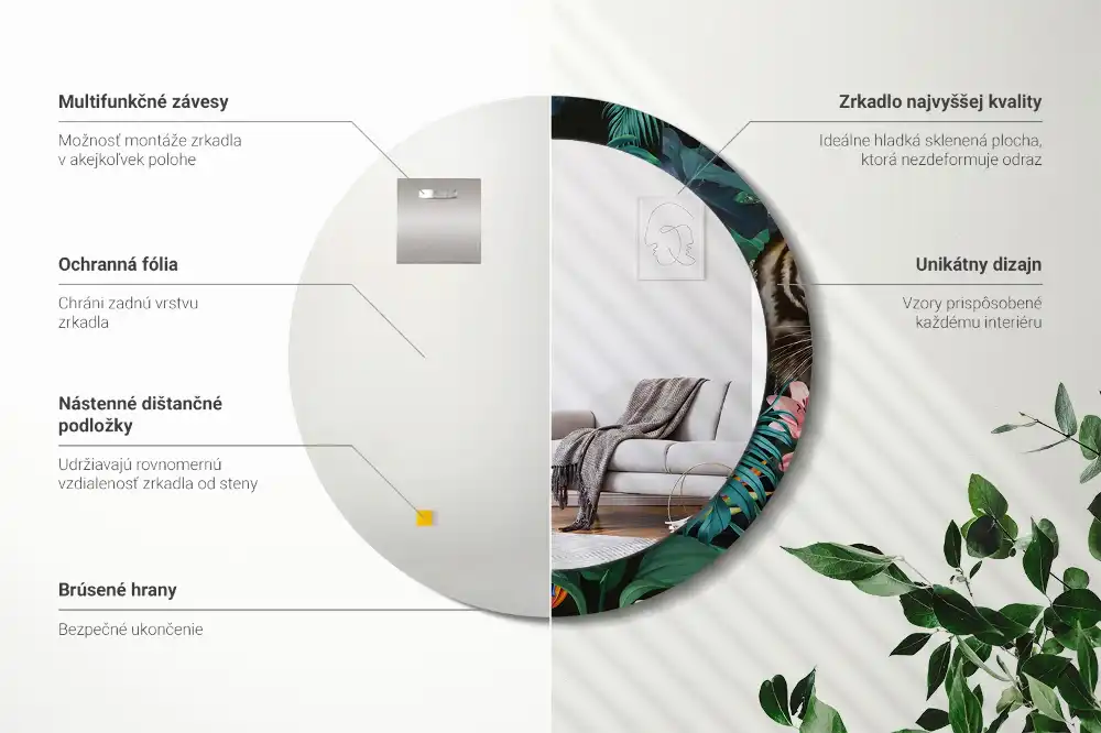 Specchio circolare stampato Giungla d'epoca