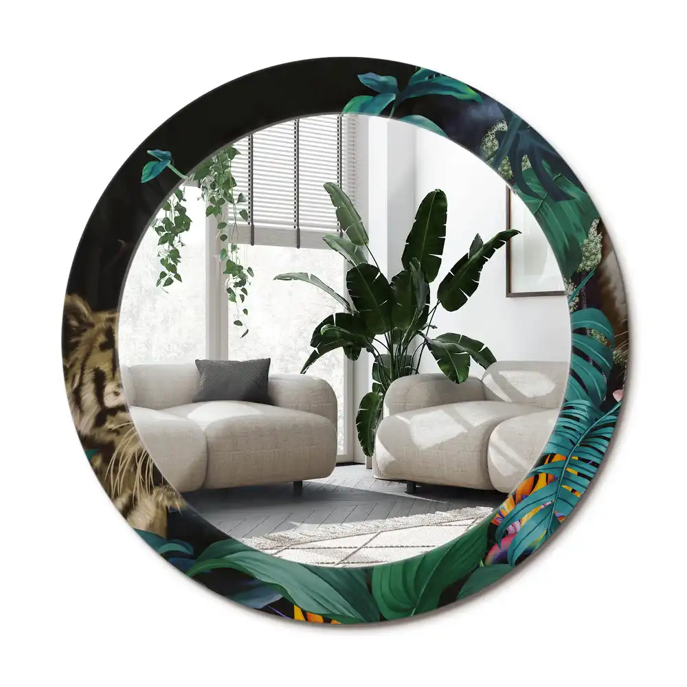 Specchio circolare stampato Giungla d'epoca