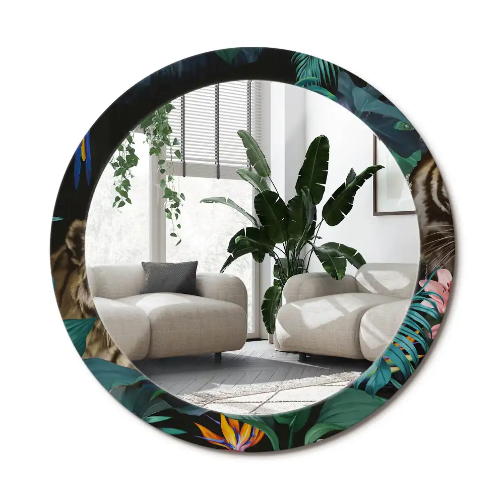 Specchio circolare stampato Giungla d'epoca