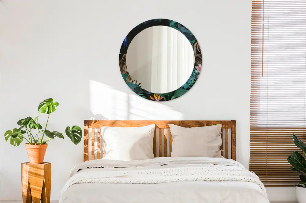 Specchio circolare stampato Giungla d'epoca