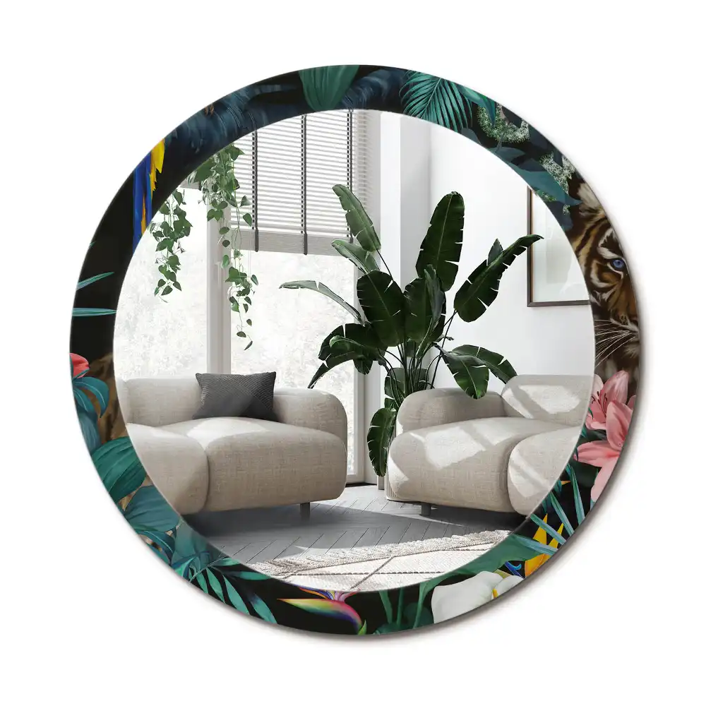 Specchio circolare stampato Giungla d'epoca