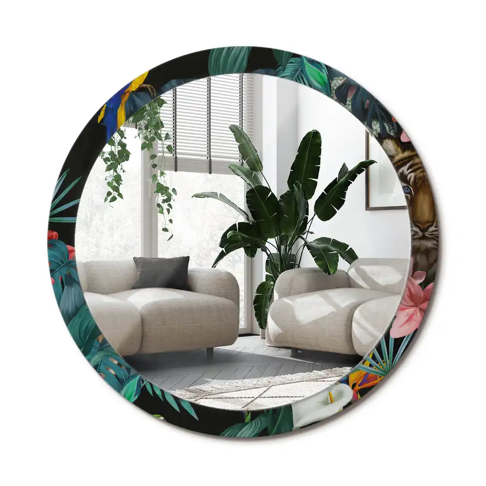 Specchio circolare stampato Giungla d'epoca