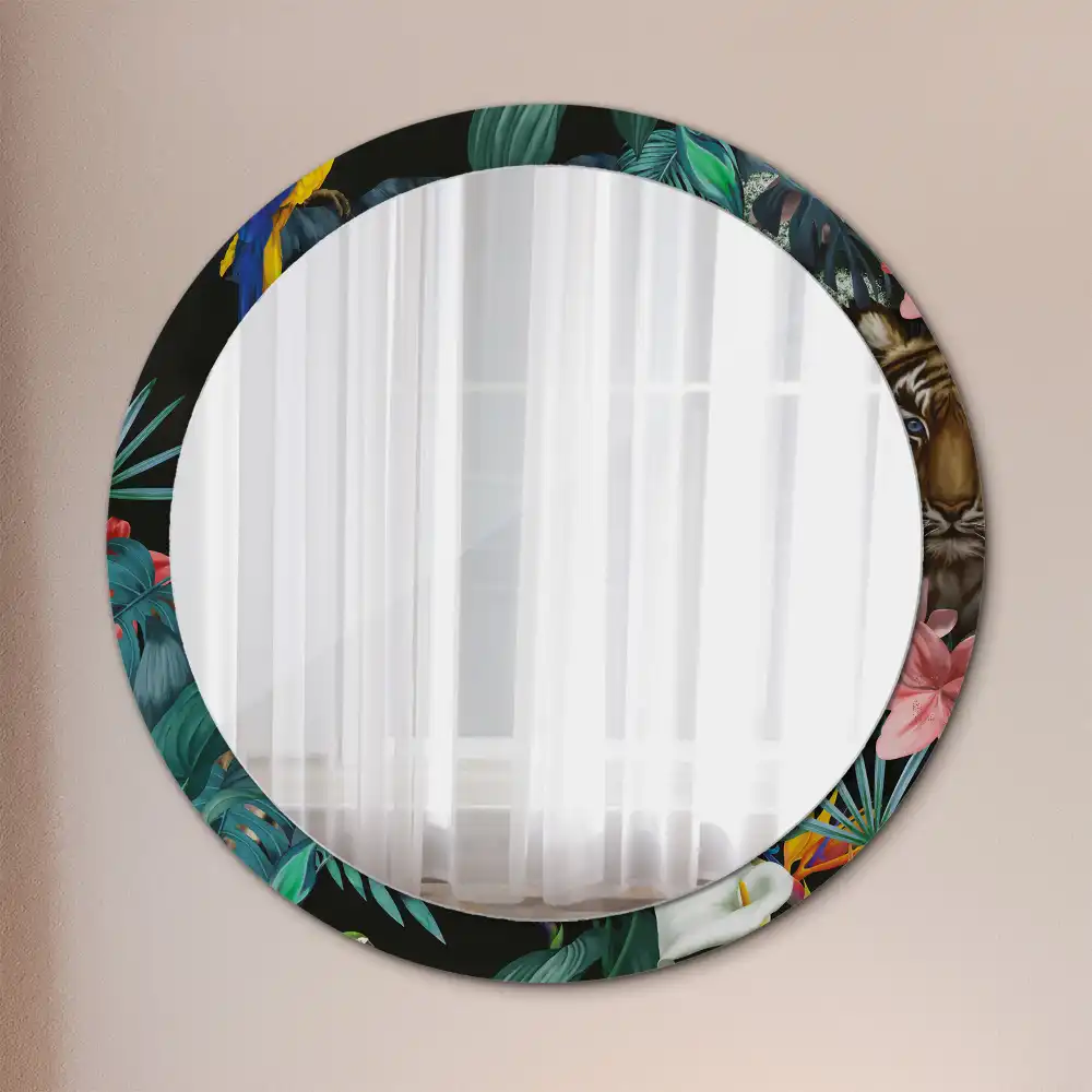 Specchio circolare stampato Giungla d'epoca