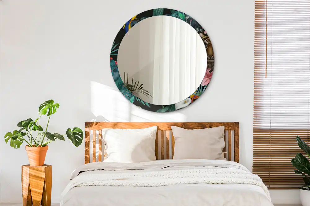 Specchio circolare stampato Giungla d'epoca