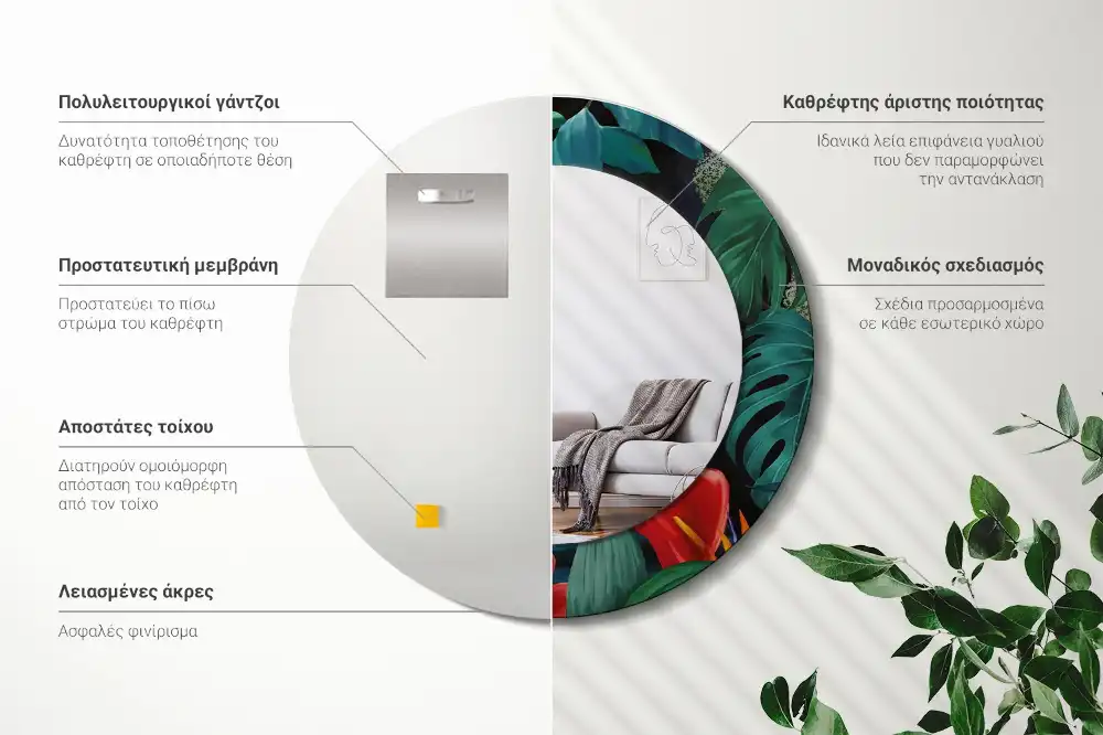 Specchio circolare stampato Giungla d'epoca