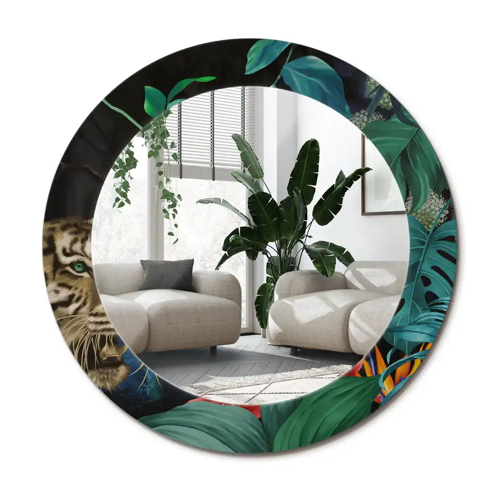 Specchio circolare stampato Giungla d'epoca