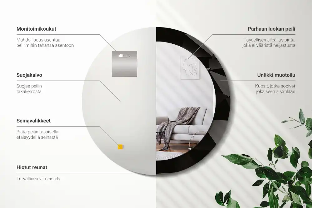 Specchio circolare stampato Astratto nero