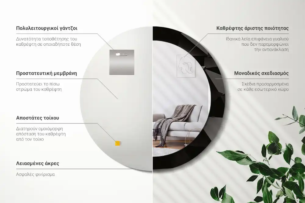 Specchio circolare stampato Astratto nero