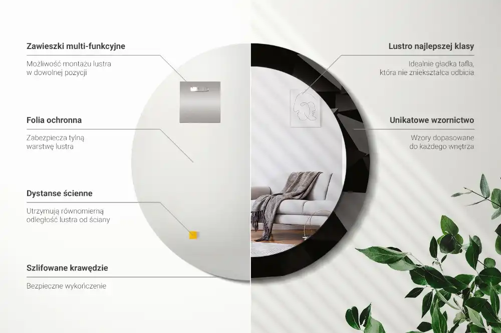 Specchio circolare stampato Astratto nero