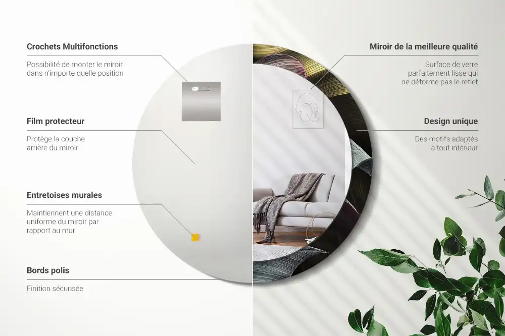 Specchio circolare stampato Foglie tropicali scure