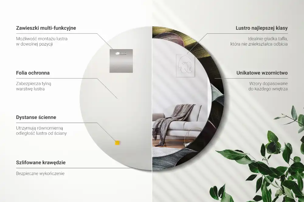 Specchio circolare stampato Foglie tropicali scure