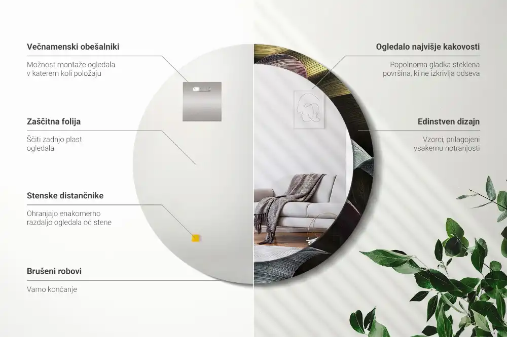 Specchio circolare stampato Foglie tropicali scure