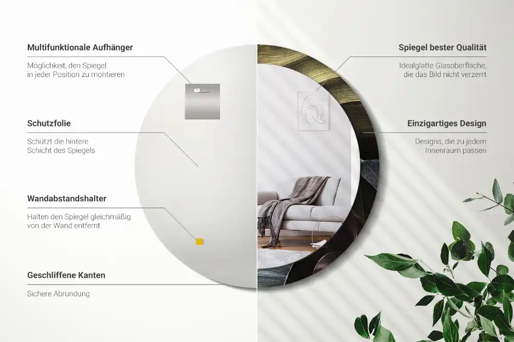 Specchio circolare stampato Foglie tropicali scure