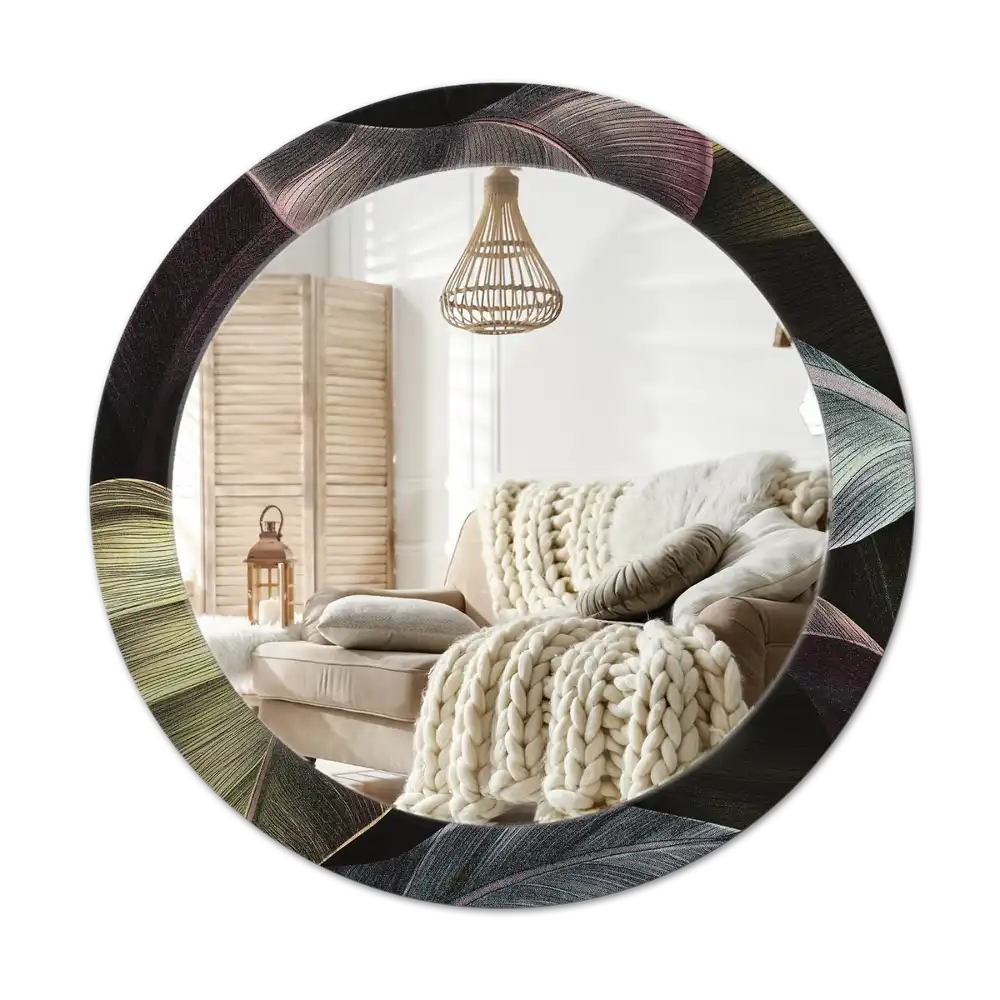 Specchio circolare stampato Foglie tropicali scure