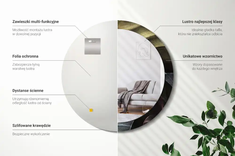 Specchio circolare stampato Foglie tropicali scure
