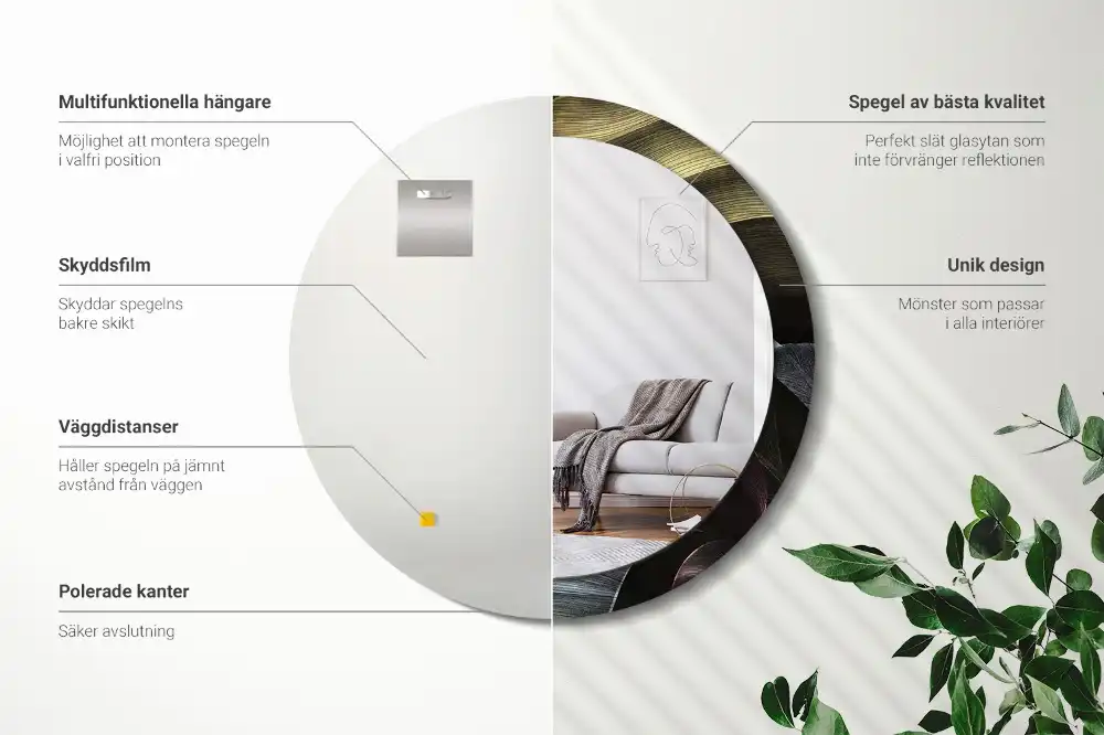 Specchio circolare stampato Foglie tropicali scure