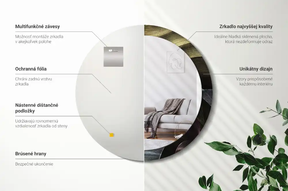 Specchio circolare stampato Foglie tropicali scure