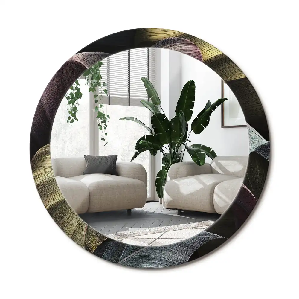 Specchio circolare stampato Foglie tropicali scure