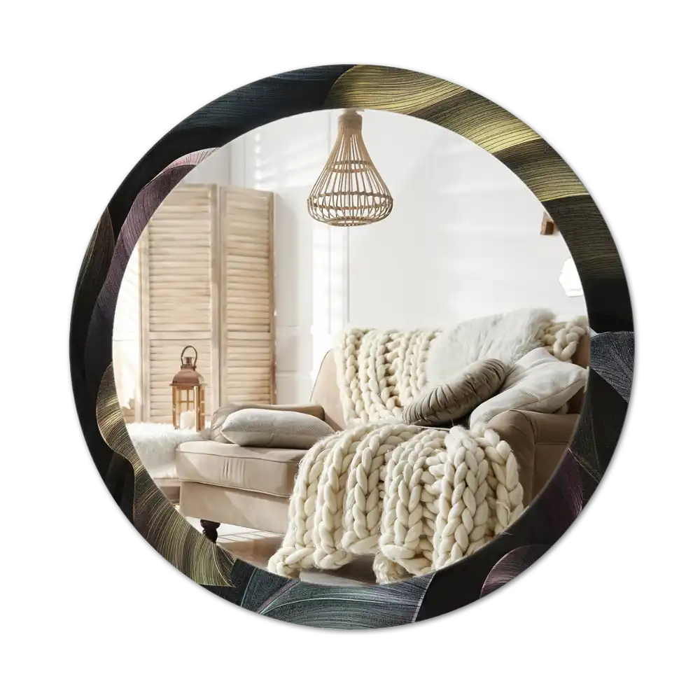 Specchio circolare stampato Foglie tropicali scure