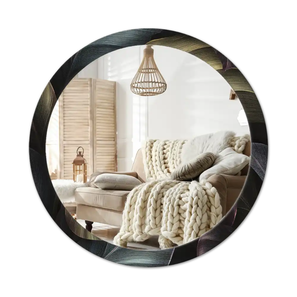 Specchio circolare stampato Foglie tropicali scure