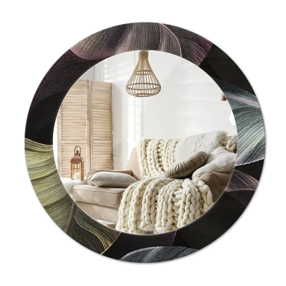 Specchio circolare stampato Foglie tropicali scure