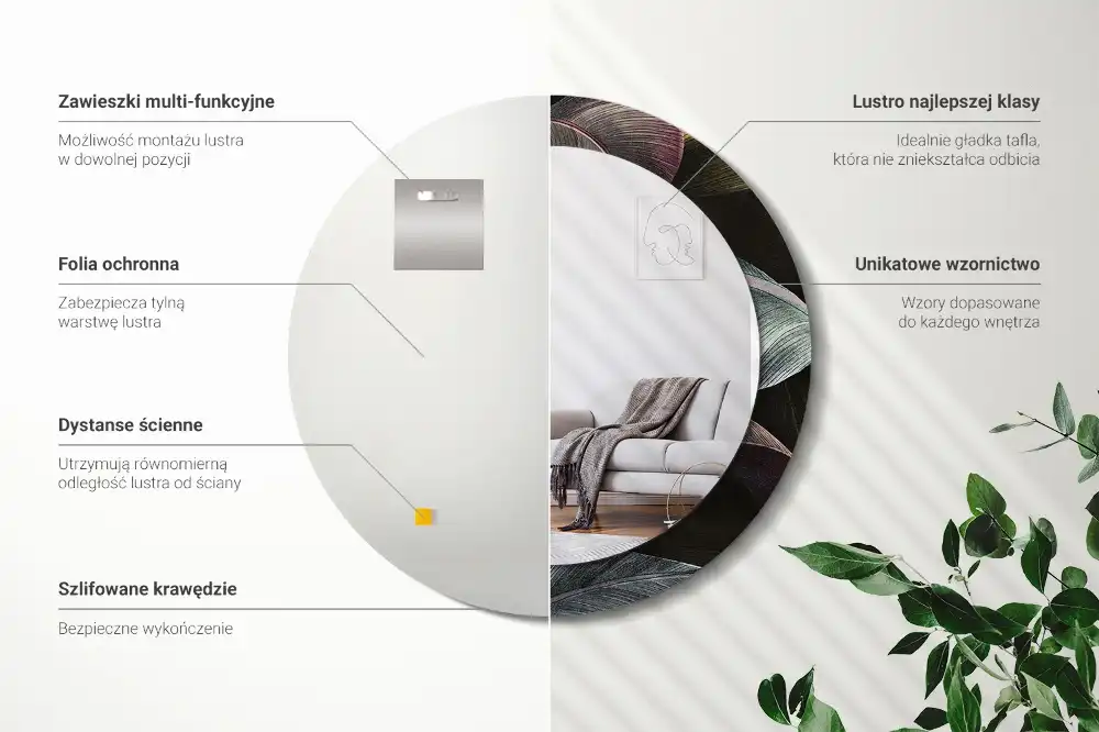 Specchio circolare stampato Foglie tropicali scure
