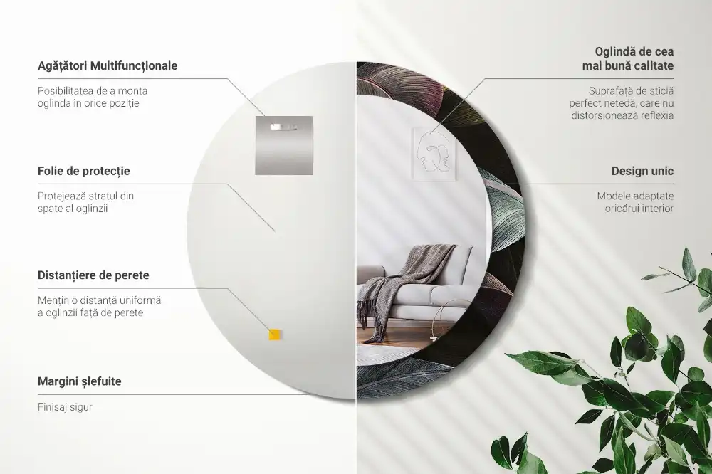 Specchio circolare stampato Foglie tropicali scure