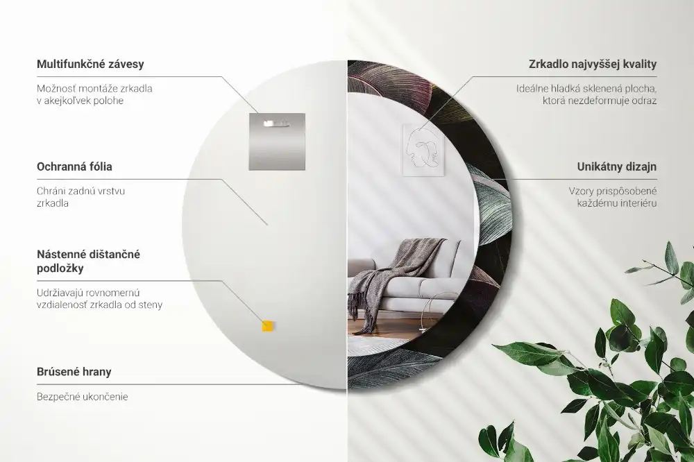 Specchio circolare stampato Foglie tropicali scure