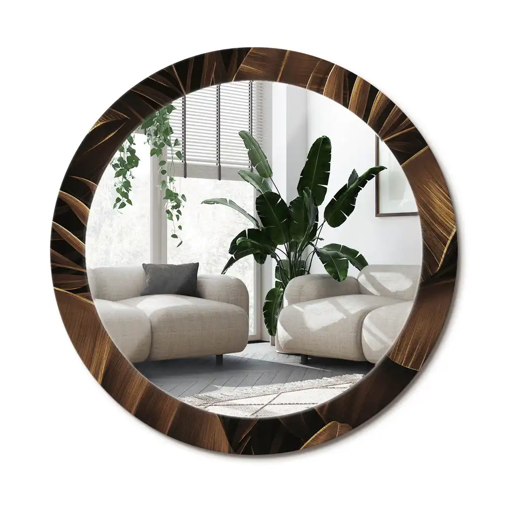 Specchio circolare stampato Foglie di banana marroni