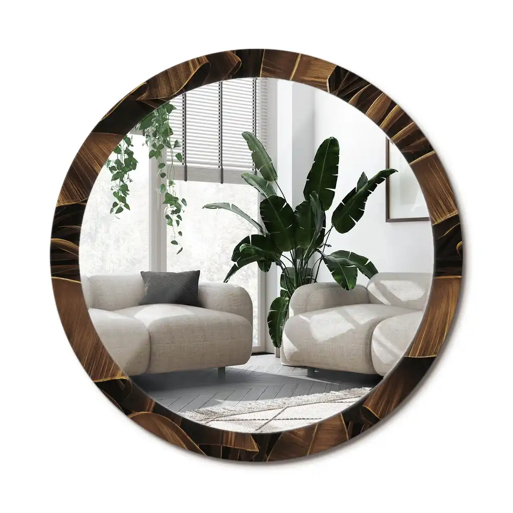 Specchio circolare stampato Foglie di banana marroni