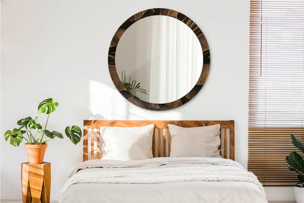 Specchio circolare stampato Foglie di banana marroni