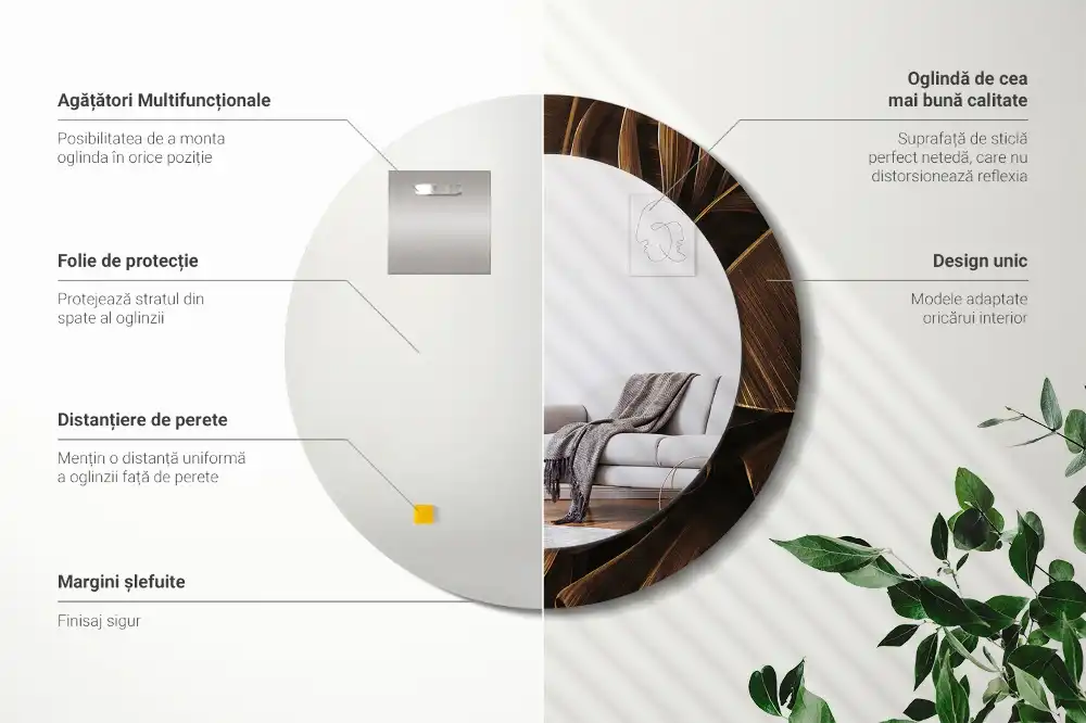 Specchio circolare stampato Foglie di banana marroni