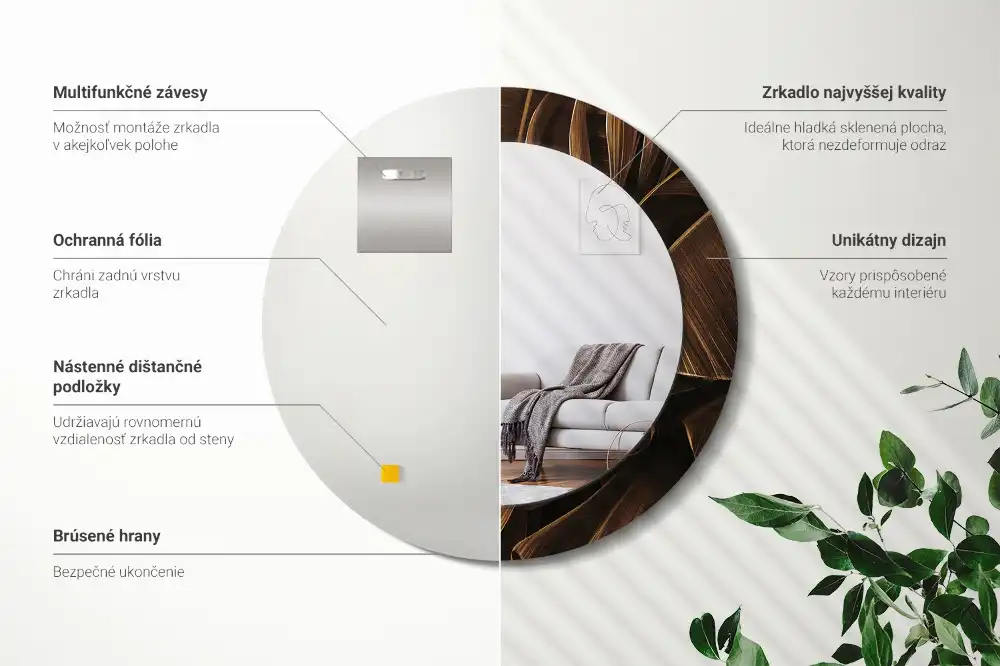 Specchio circolare stampato Foglie di banana marroni