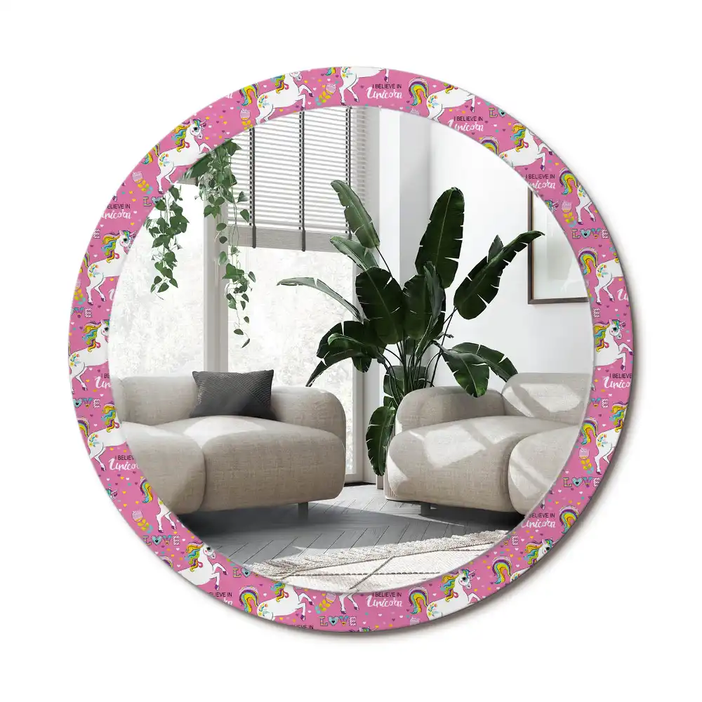 Specchio rotondo con cornice stampata Unicorno magico