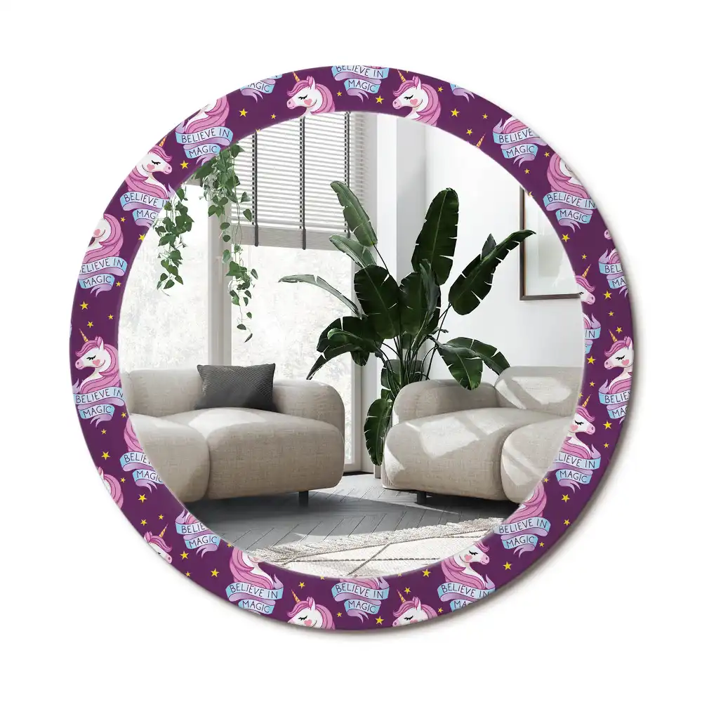 Specchio circolare stampato Unicorno Stellare