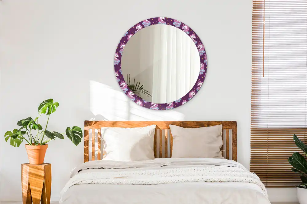 Specchio circolare stampato Unicorno Stellare