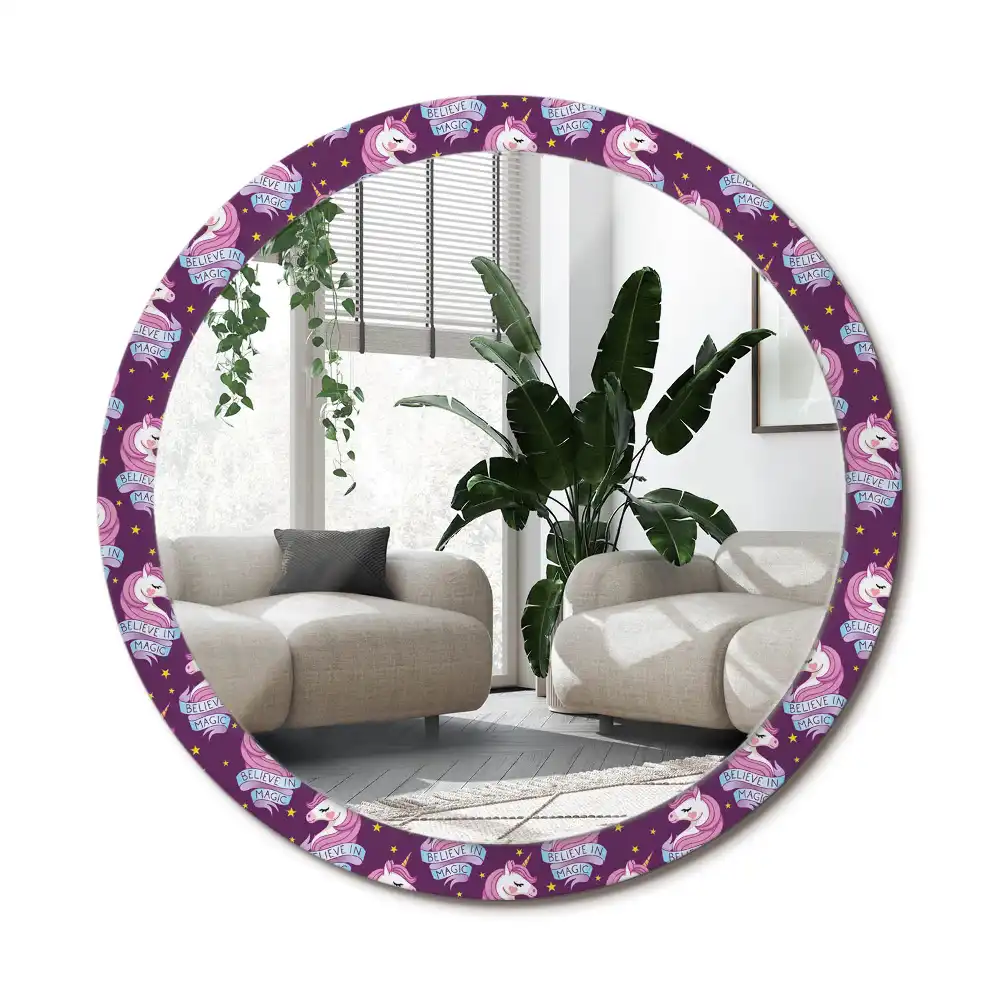 Specchio circolare stampato Unicorno Stellare
