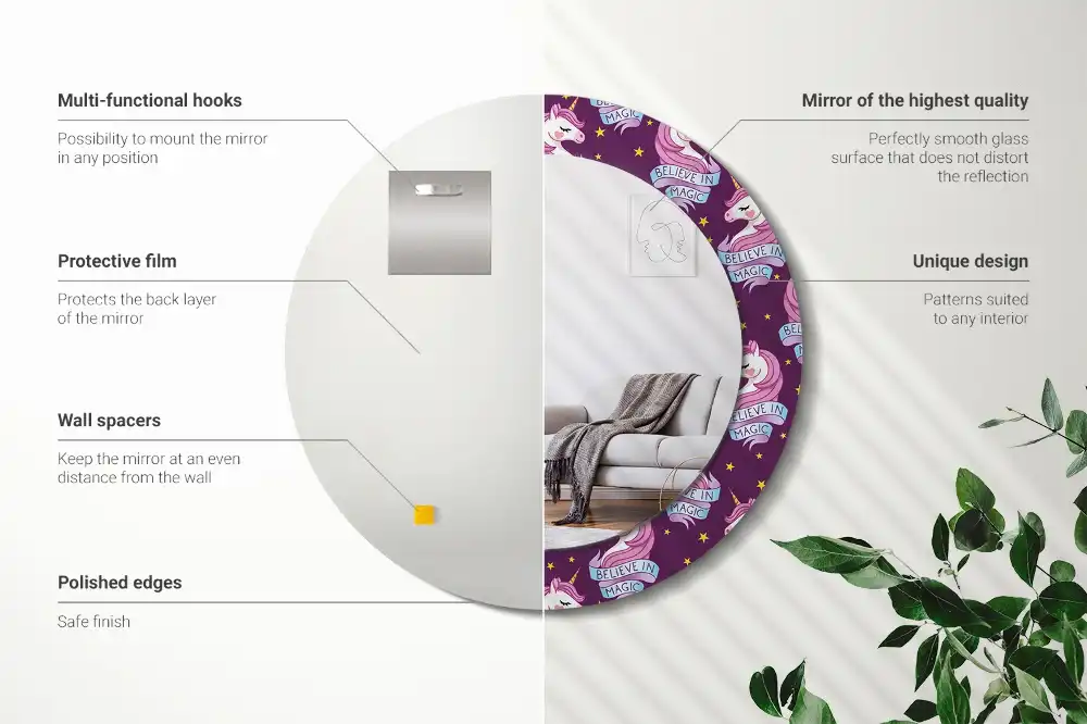 Specchio circolare stampato Unicorno Stellare