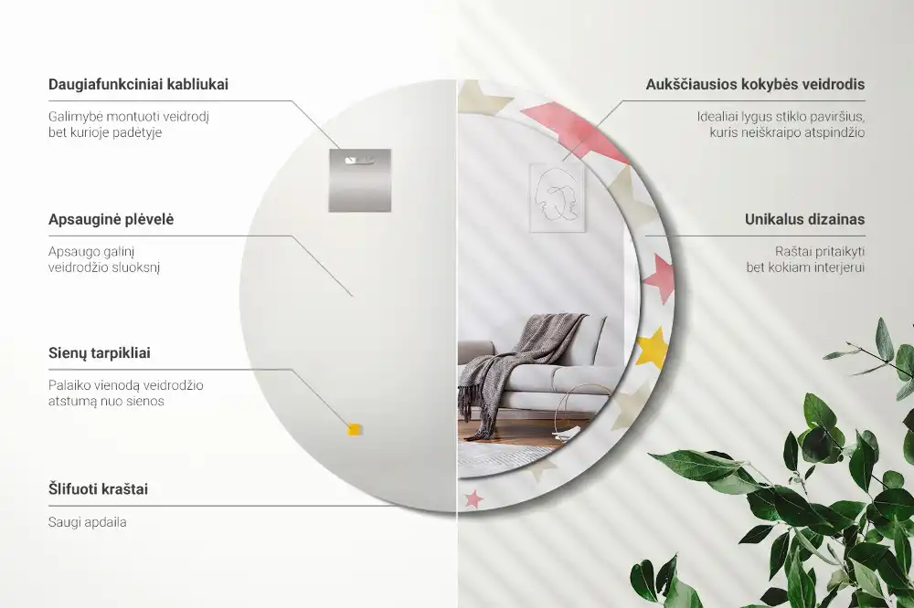 Specchio circolare decoro Stelle pastello