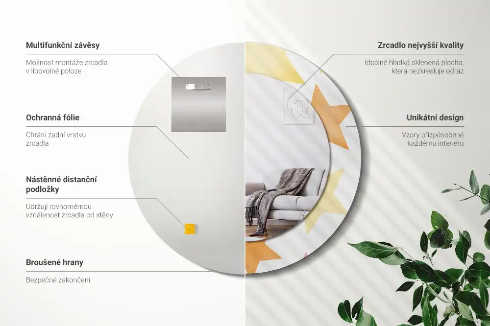 Specchio circolare decoro Stelle pastello