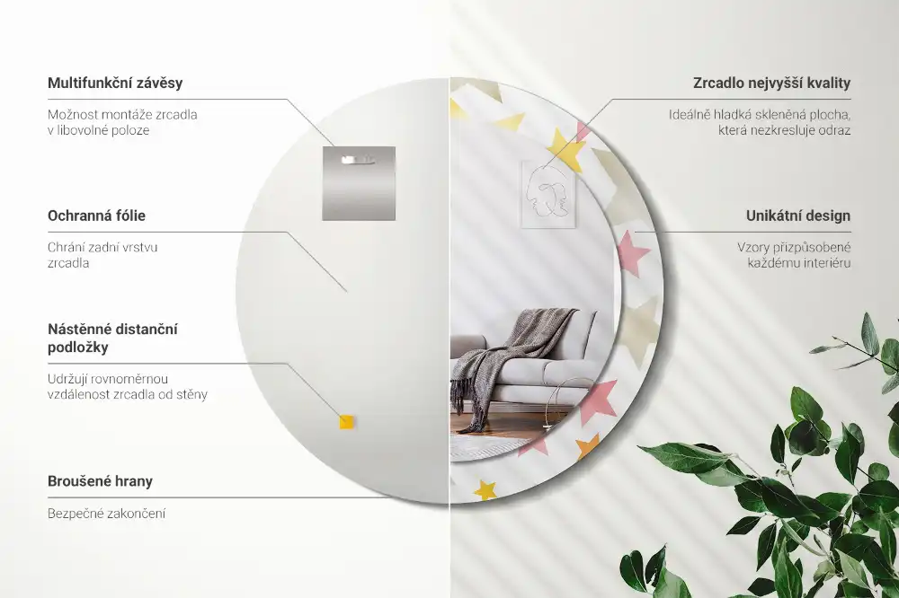 Specchio circolare decoro Stelle pastello