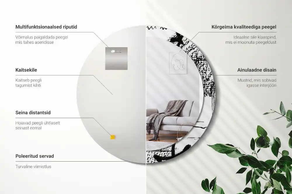 Specchio rotondo con cornice stampata Motivo graffiti