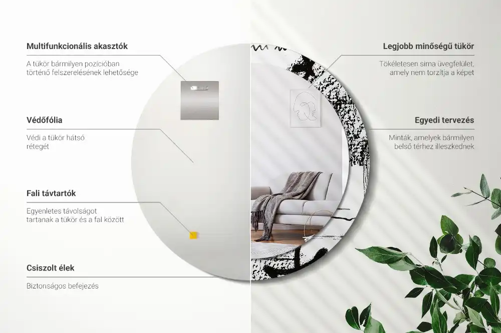 Specchio rotondo con cornice stampata Motivo graffiti