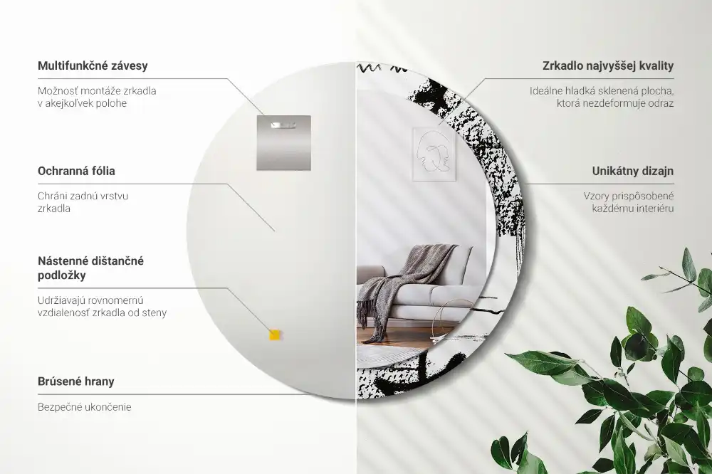 Specchio rotondo con cornice stampata Motivo graffiti