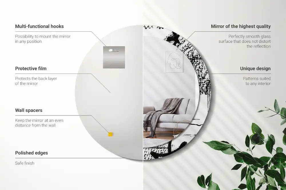 Specchio rotondo con cornice stampata Motivo graffiti