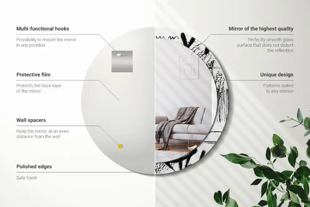 Specchio rotondo con cornice stampata Motivo graffiti