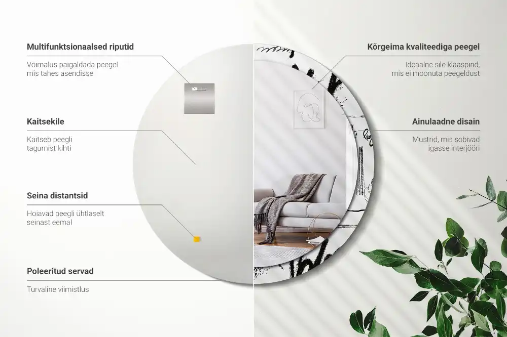 Specchio rotondo con cornice stampata Motivo graffiti