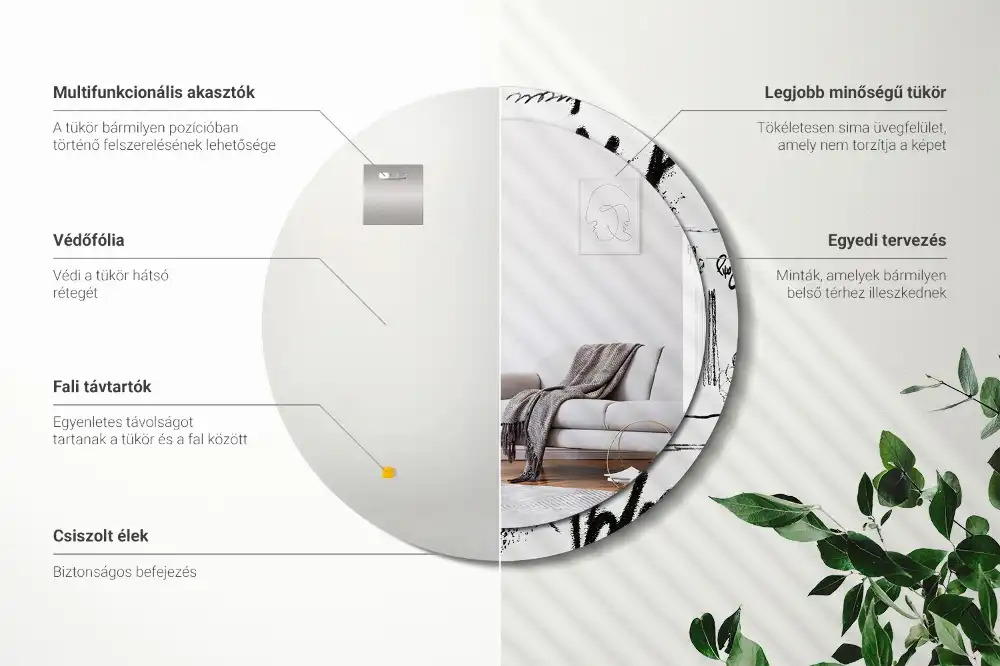 Specchio rotondo con cornice stampata Motivo graffiti